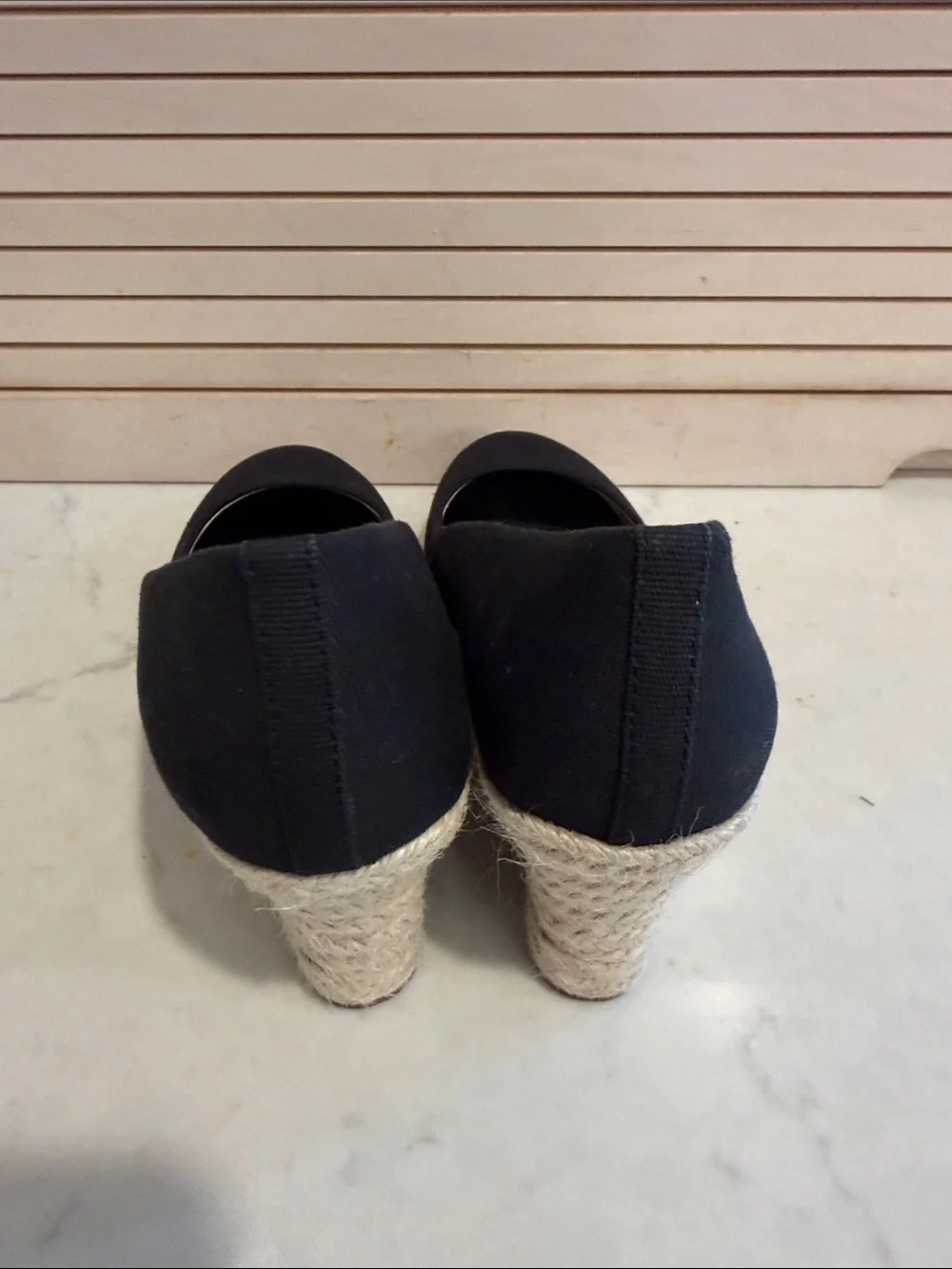J Crew NEW Black Canvas Espadrille Seville Platform Wedge Heels Size 6.5